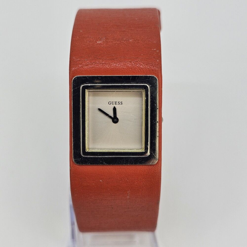 Guess Women's Watch 26MM Cream Dial Orange Leather‎ Band Strap New Battery